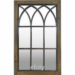 Large Arched Window Wall Mirror Solid Wood Metal Accent Rustic Farmhouse Decor