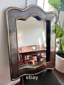 Large Authentic Vintage Silver Tin Mexican Wall MIRROR with Brass Trim, gorgeous