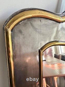 Large Authentic Vintage Silver Tin Mexican Wall MIRROR with Brass Trim, gorgeous