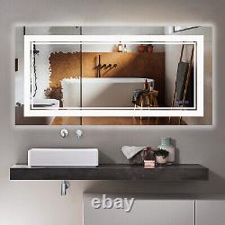 Large Bathroom Mirrors LED Dimmable Vanity Anti-Fog Wall Touch Makeup Mirror