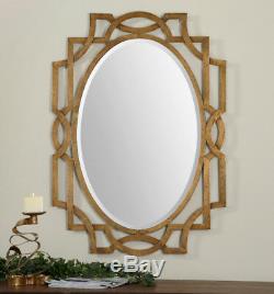 Large Beveled Wall Mirror Contemporary Decorative Aged Gold Metal Frame Vanity
