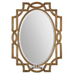 Large Beveled Wall Mirror Contemporary Decorative Aged Gold Metal Frame Vanity