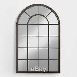 Large Black Arched Windowpane Wall Mirror Heavy Iron Frame Distressed Finish