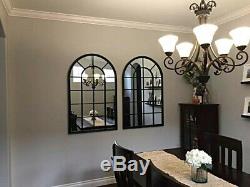Large Black Arched Windowpane Wall Mirror Heavy Iron Frame Distressed Finish
