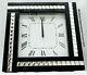 Large Black Mirrored Wall Clock Silver Sparkly Crystal Border 45x45cm