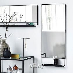 Large Black Wall Hanging Horizontal Mirror with Mini Shelf by House Doctor