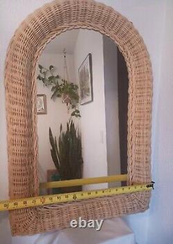 Large Boho Wicker Arch Mirror 20 × 24 Vintage Rattan Natural