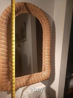 Large Boho Wicker Arch Mirror 20 × 24 Vintage Rattan Natural