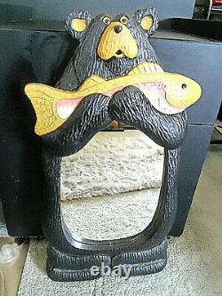 Large Cabin Home Wall Bear with Fish Mirror 26