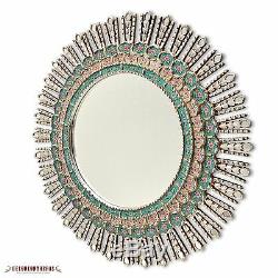 Large Carved Decorative Round Mirror bathed with Silver leaf & Handpainted Glass