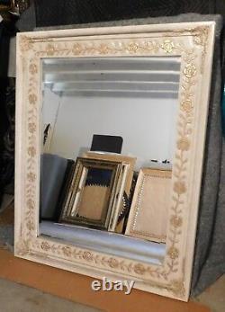 Large Carved Solid Wood 38x46 Rectangle Beveled Custom Framed Wall Mirror