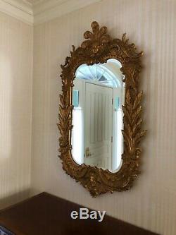 Large Carvers Guild Carved Gilt Gold Wood Wall Mirror Ornate Plumed Monarch
