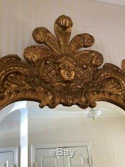 Large Carvers Guild Carved Gilt Gold Wood Wall Mirror Ornate Plumed Monarch