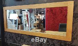 Large Chunky Solid Oak Wood Frame Wall Mirror Bevelled Glass 160x65cm