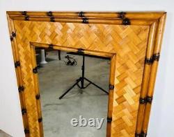 Large Coastal Faux Bamboo & Rattan Vertical Or Horizontal Wall Mirror