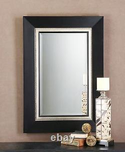 Large Contemporary 40 BLACK SILVER Wood Wall Mirror