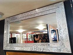 Large Crackle Silver Glass Mosaic Wall Mirror Double Frame Handmade 128X68cm New