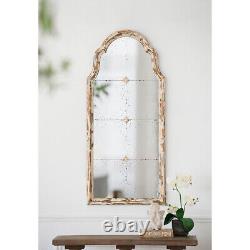 Large Cream & Gold Framed Wall Mirror, Wood Arched Mirror with Decorative Window