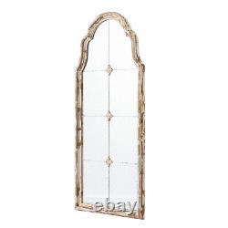 Large Cream & Gold Framed Wall Mirror, Wood Arched Mirror with Decorative Window