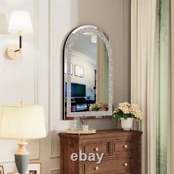 Large Crystal Crush Diamond Arched Silver Mirror for Wall Decoration 23.6x35.4'
