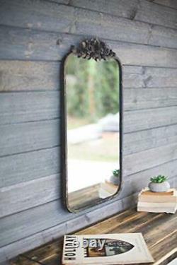 Large Decorative Distressed Rustic Wall Mirror with Flower Detail