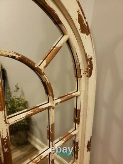 Large Distressed Rustic Modern Farmhouse Arched Windowpane Wood Wall Mirror NEW