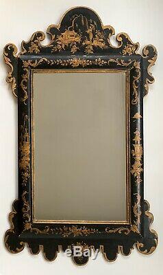 Large Early/Mid 20th Century Black and Gold Chinoiserie Wall Mirror