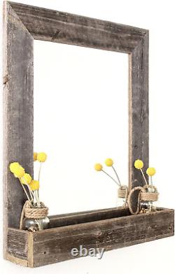 Large Farmhouse Mirror with Reclaimed Wood Shelf Rustic Wall Décor Weathered