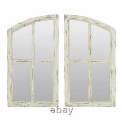 Large Farmhouse Wall Mirror Rustic Distressed Wood Arched Window Frame Vanity