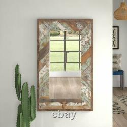 Large Farmhouse Wall Mirror Solid Wood Weathered Slat Reclaimed Look Decor 43