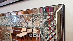 Large Floating Crystal Rectangle Wall Mirror Glass Diamond Frame 120x80cm Bling