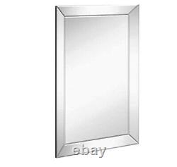 Large Framed Wall Mirror with Angled Beveled Mirror Frame Premium Silver Bac