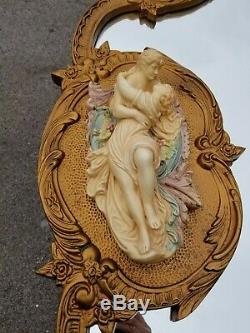 Large French Rococo Style Gold Wall Mirror with Bisque Figural Lovers Plaques