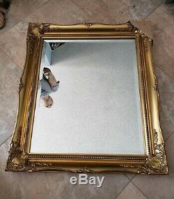 Large French style Gold Solid Wood 30x26 Beveled Framed Decorative Wall Mirror