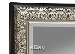 Large Full Length Floor Mirror Antique Silver Black Ornate Carved Leaning Wall