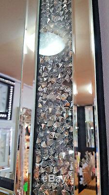 Large Gatsby Crushed Crystal Glass Silver Bevelled Wall Mirror 180x70cm