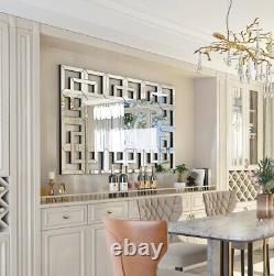 Large Geometric Decorative Mirror Beveled Rectangular Living Room Wall Art
