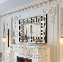Large Geometric Decorative Mirror Beveled Rectangular Living Room Wall Art