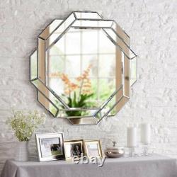 Large Glam Geometric Wall Mirror Round Frameless Knotted Braided Pattern, 34
