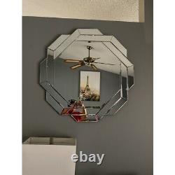 Large Glam Geometric Wall Mirror Round Frameless Knotted Braided Pattern, 34