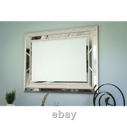 Large Glam Wall Mirror, 3-D Beveled Glass Frame, Horizontal or Vertical Mounted