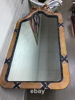 Large Gold Black Bow Top Wall Floor Mirror Ornate 51 X 26 1/2 Beautiful Quality