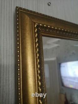 Large Gold Coloured Antique Style Bevelled Edge Wall Hanging Mirror 88cm X 62cm
