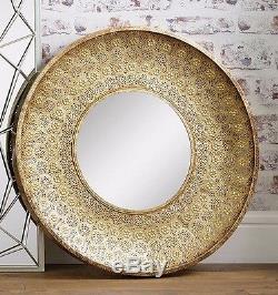 Large Gold Moroccan Style Wall Mirror 80cm Contemporary Statement Piece Unique