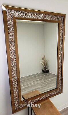 Large Gold New Crushed Crystal Diamond Mirror Glam Living Room Wall Decor Mirror