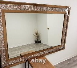 Large Gold New Crushed Crystal Diamond Mirror Glam Living Room Wall Decor Mirror