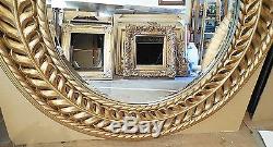 Large Gold Ornate Carved Hard Resin 47 Round Beveled Framed Wall Mirror