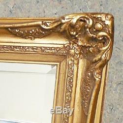 Large Gold Ornate Solid Wood 31x43 Rectangle Beveled Framed Wall Mirror