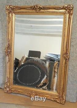 Large Gold Ornate Solid Wood 31x43 Rectangle Beveled Framed Wall Mirror