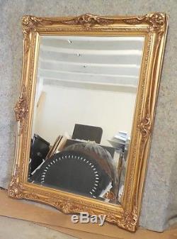 Large Gold Ornate Solid Wood 32x44 Rectangle Beveled Framed Wall Mirror
